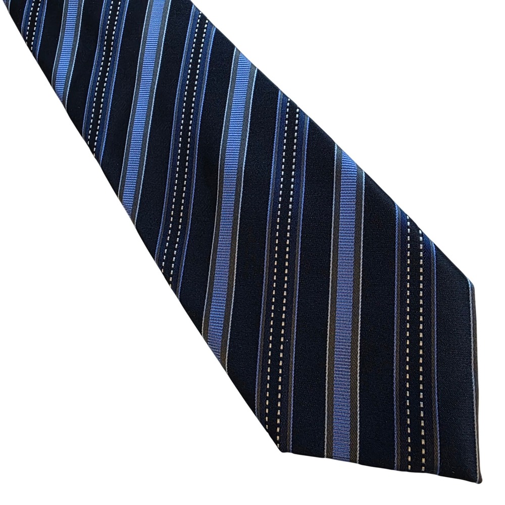 Astor & Black Custom Clothiers Mens Tie Striped Silk Necktie Hand Made‎ Blue